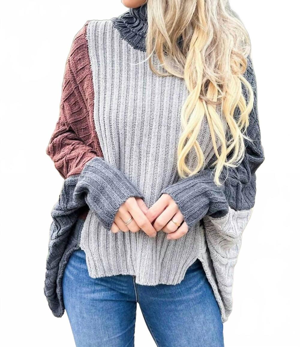 NEW AMOLI color block dolman sleeve turtleneck knit sweater in multi-colored